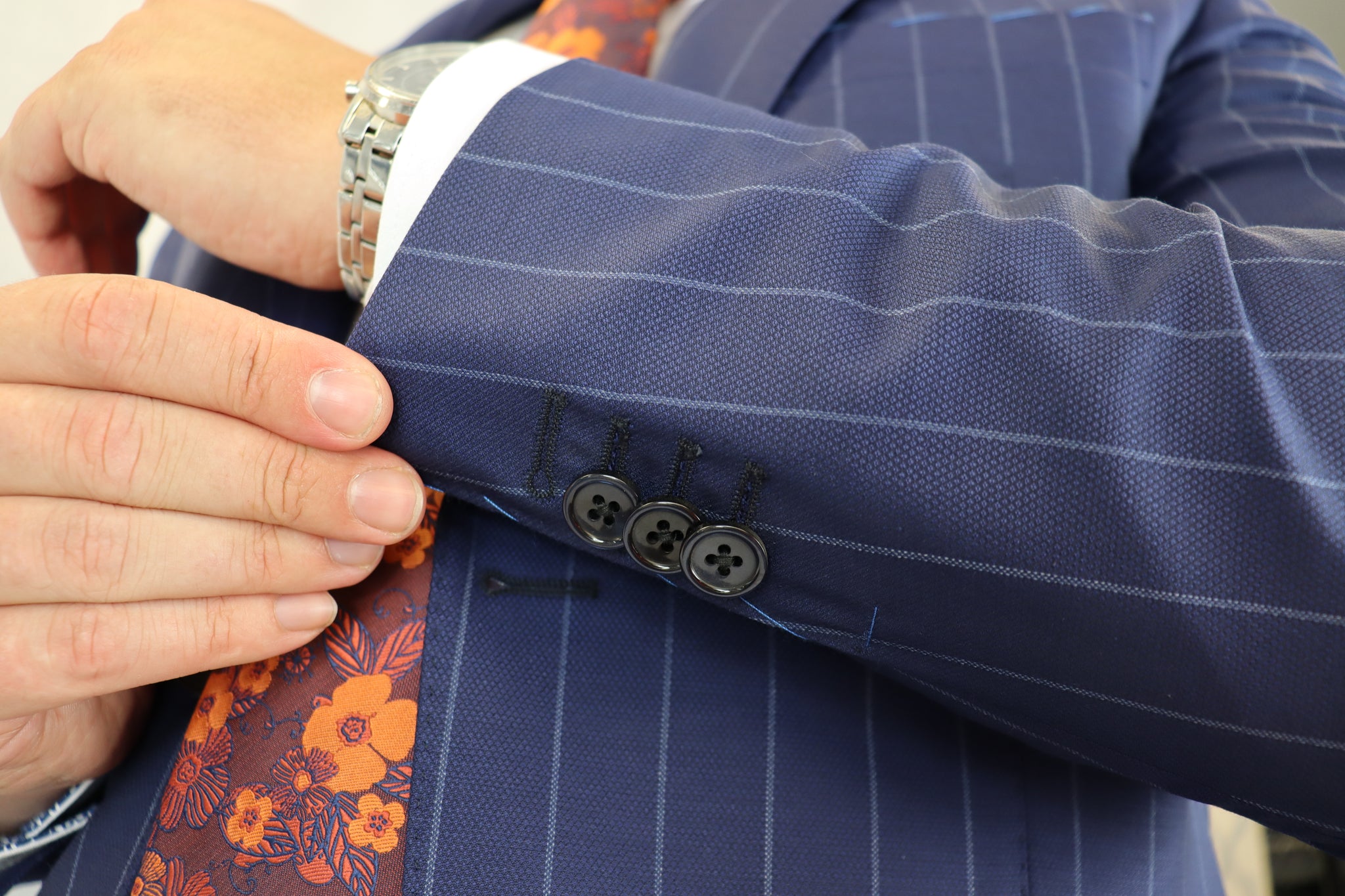 Feraud 130 Wool Hand Finished Broad Pinstripe Blue Suit