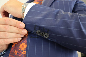 Feraud 130 Wool Hand Finished Broad Pinstripe Blue Suit