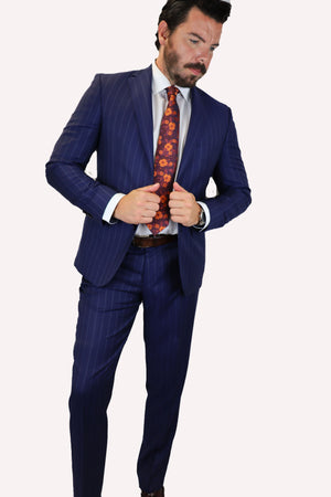 Feraud 130 Wool Hand Finished Broad Pinstripe Blue Suit