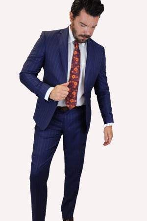 Feraud 130 Wool Hand Finished Broad Pinstripe Blue Suit