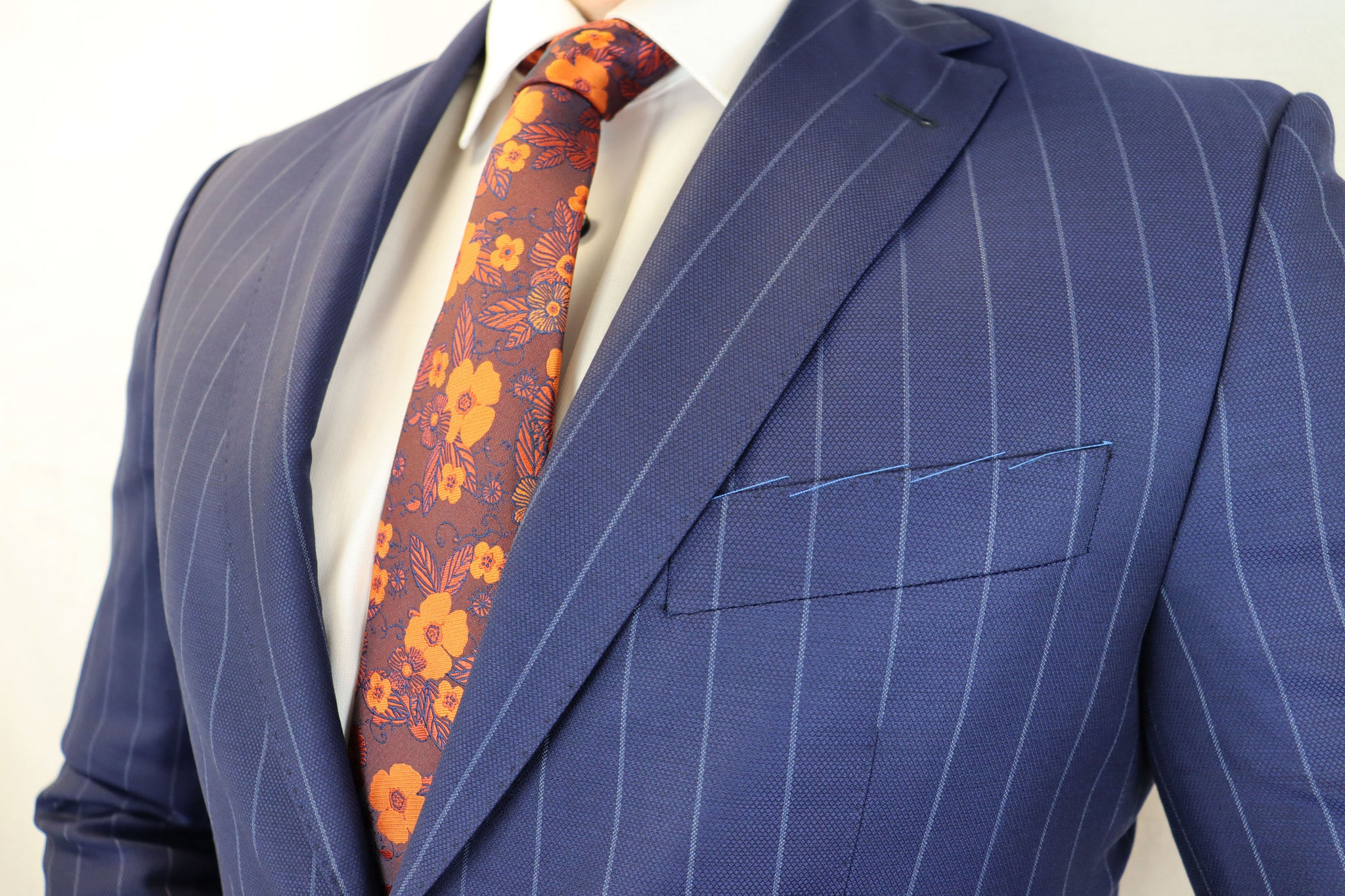 Feraud 130 Wool Hand Finished Broad Pinstripe Blue Suit