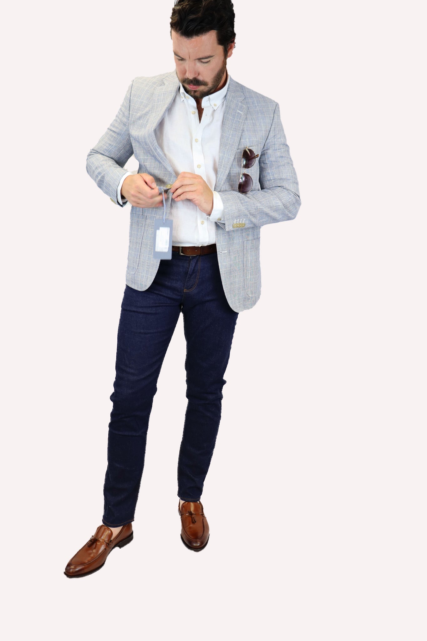 Feraud Wool & Linen Light Grey Check Jacket