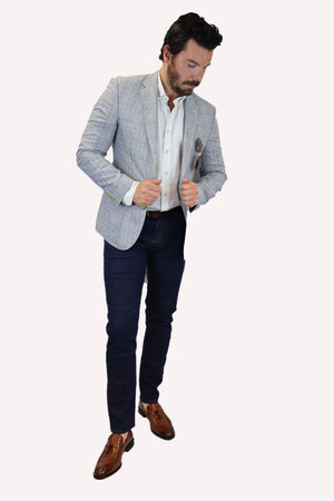 Feraud Wool & Linen Light Grey Check Jacket