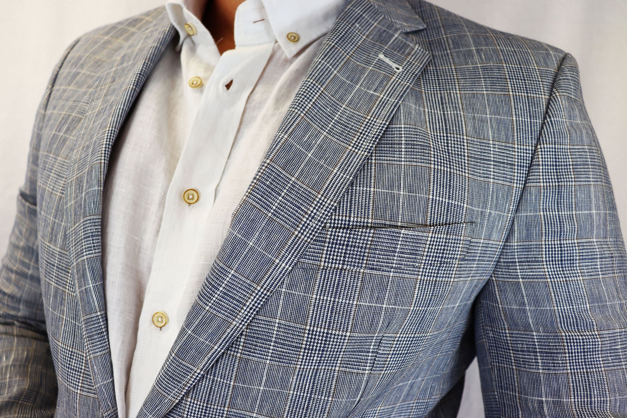 Feraud Wool & Linen Light Grey Check Jacket