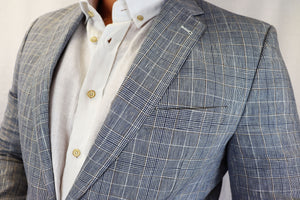 Feraud Wool & Linen Light Grey Check Jacket