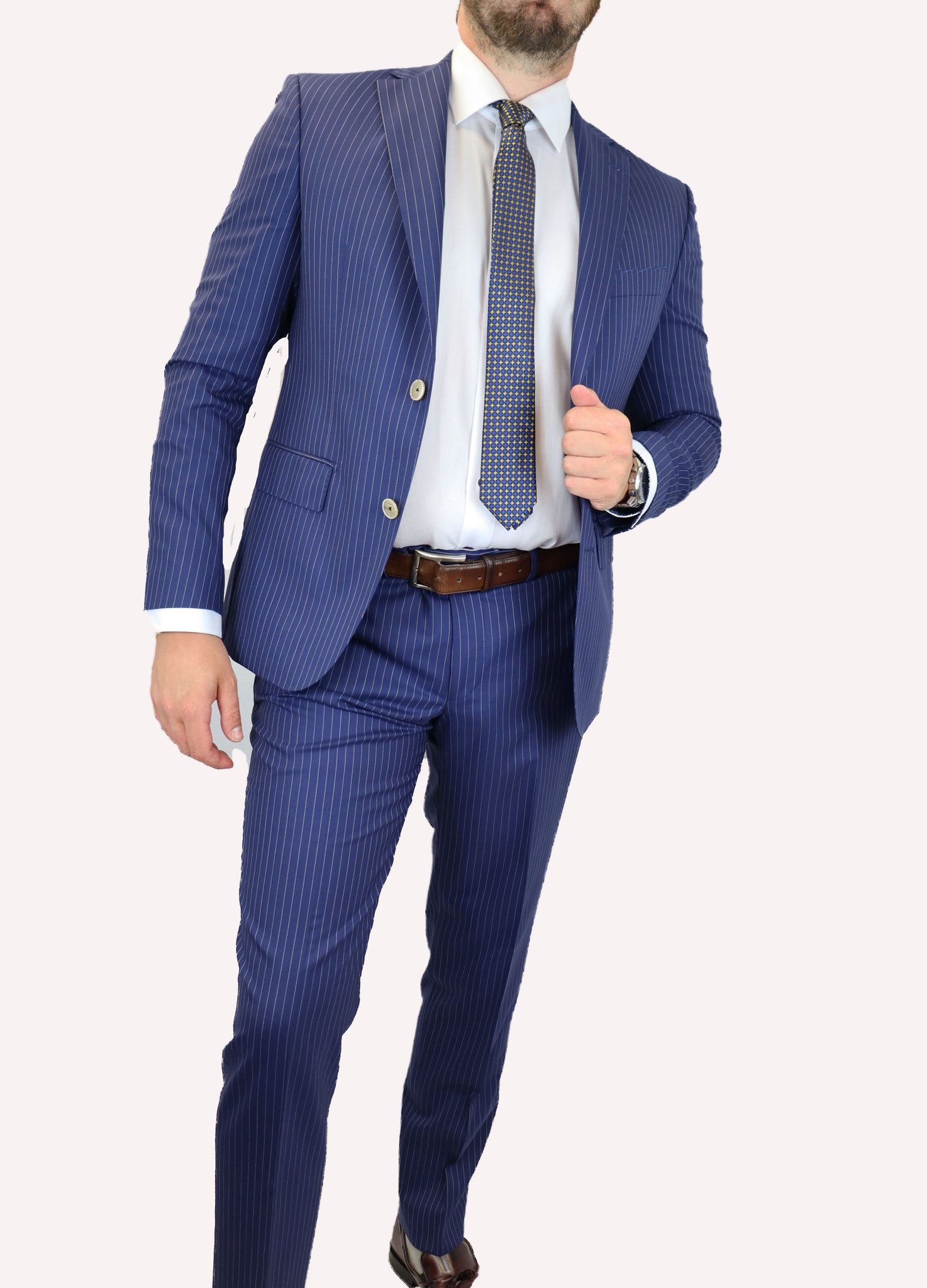 Feraud Slim Navy Narrow Pinstripe Fine Wool Suit