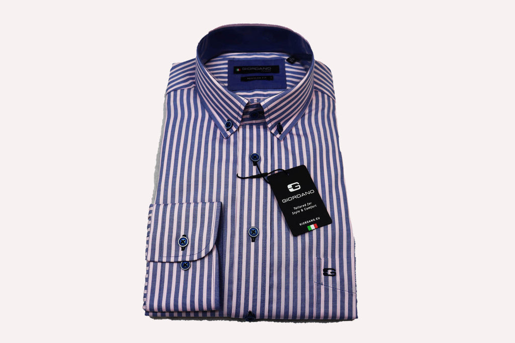 Giordano Regular Fit Shirt Pink and Navy Stripe
