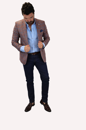Feraud Soft Red Check Wool and Silk Loro Piana Jacket