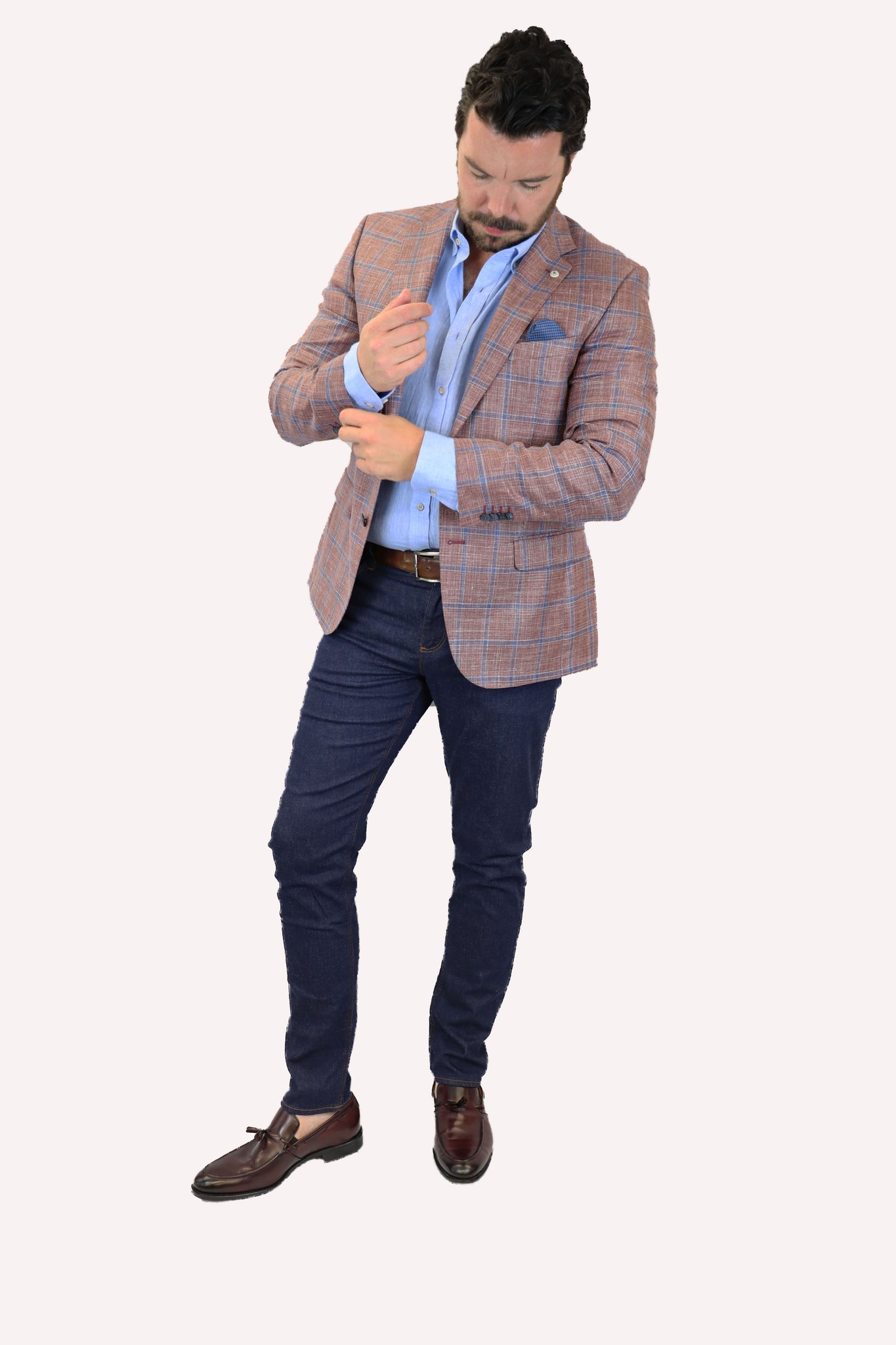 Feraud Soft Red Check Wool and Silk Loro Piana Jacket