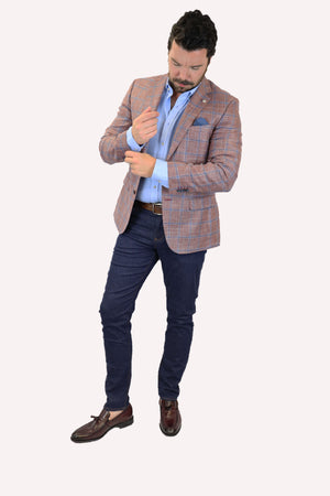 Feraud Soft Red Check Wool and Silk Loro Piana Jacket