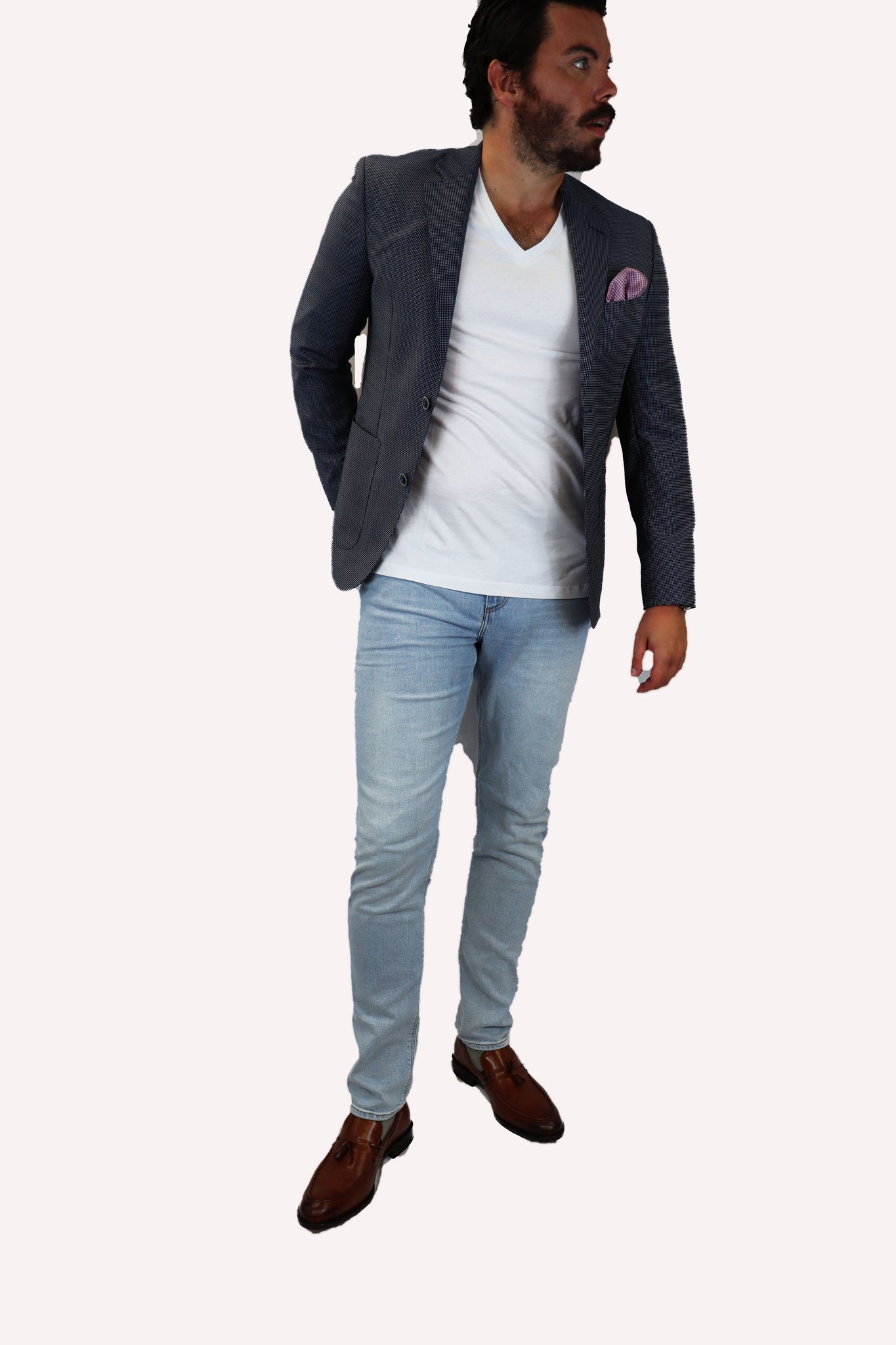 Feraud Unstructured Casual Birdseye Mid-Blue Jacket