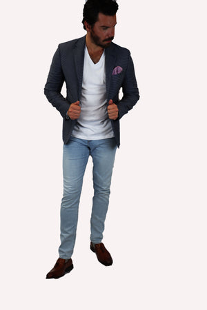 Feraud Unstructured Casual Birdseye Mid-Blue Jacket